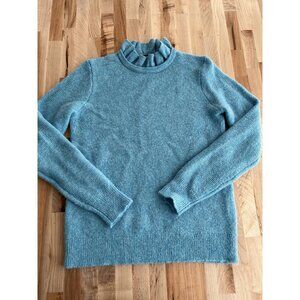 J Crew Womens Ruffle Neck Alpaca Blend Long Sleeve Pullover Sweater Blue M
